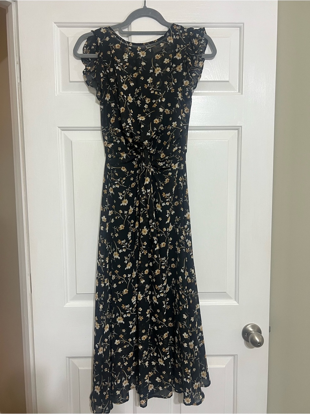Altar'd State Black Midi Dress with Cream Floral Print